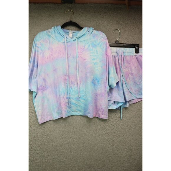 Heathmoor Women's Pajama Set-Hooded Top & Shorts-Size Large-Dolman Sleeves - Picture 1 of 12